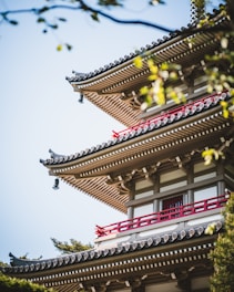 Sendai temple with a red roof and a sky background