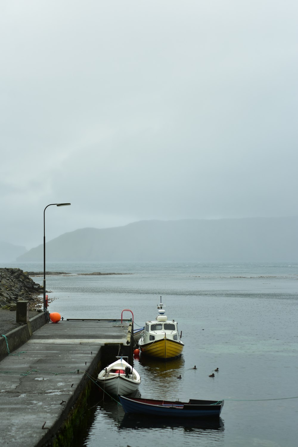 white boat on water beside dock