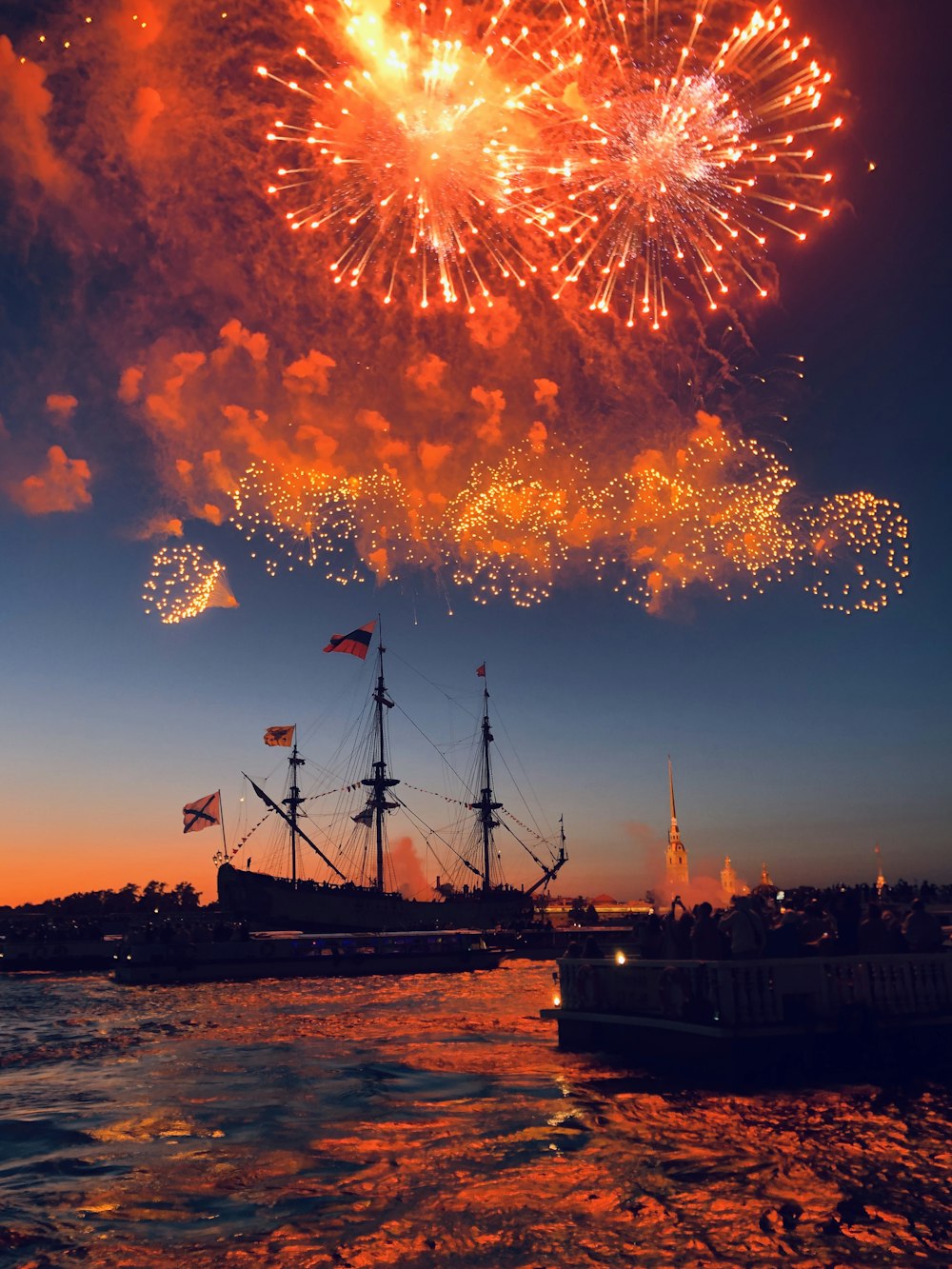 fireworks above ships