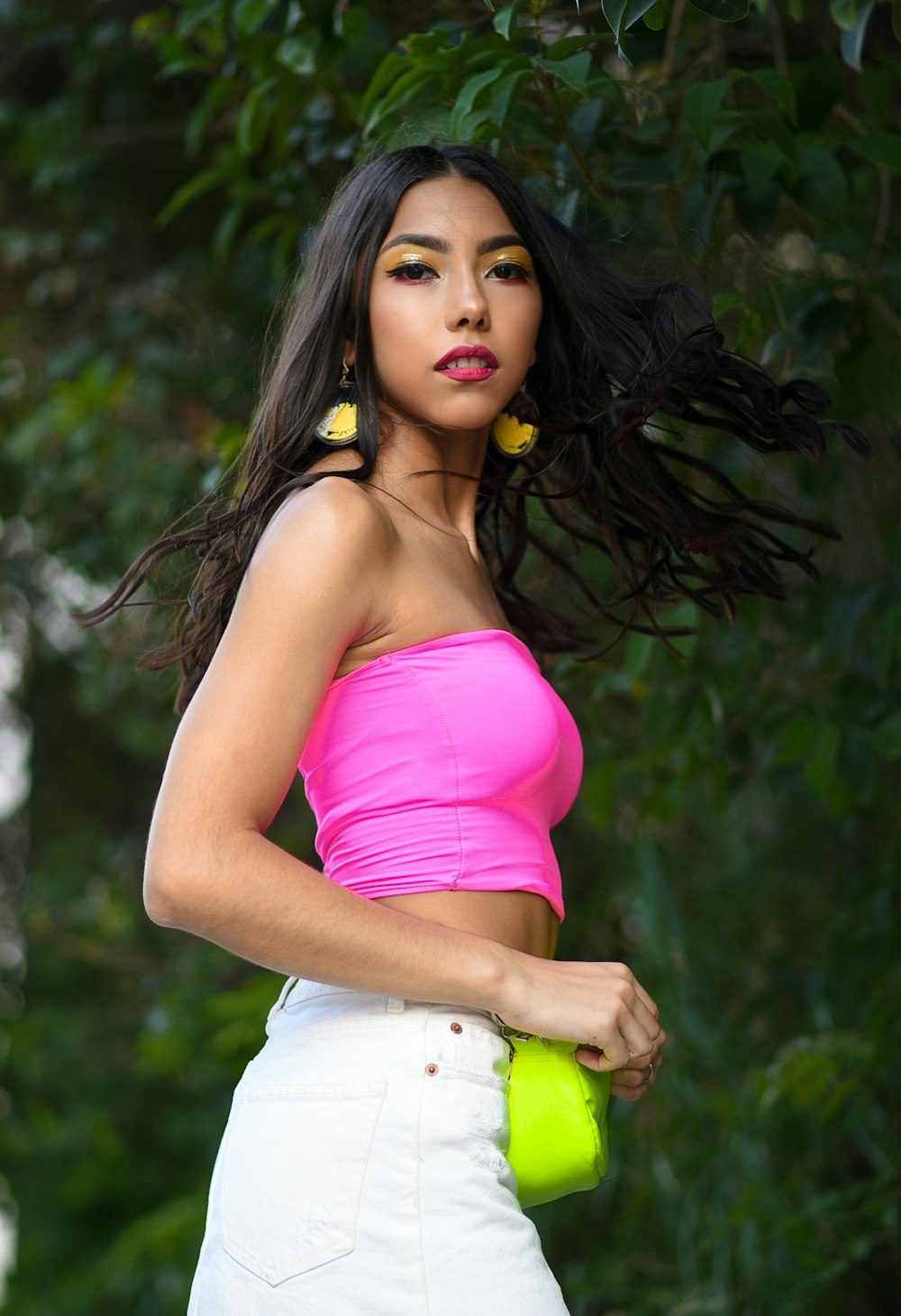 woman wearing pink crop top