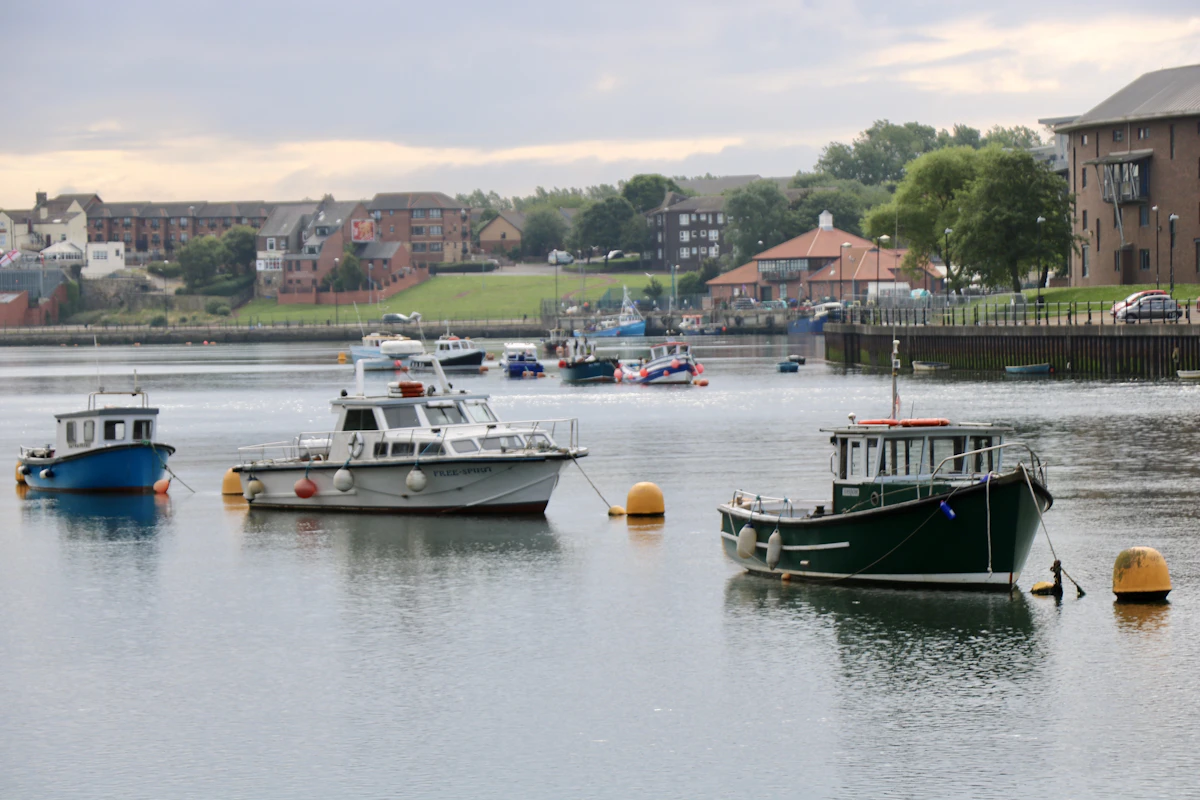 Fishing boats moored on the River Wear in Sunderland