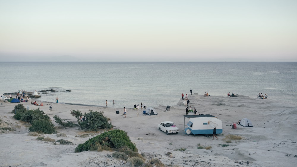 aerial view of people at the beach