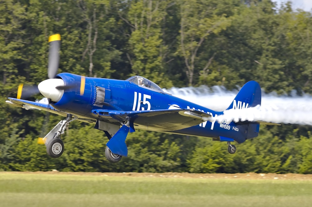 shallow focus photo of blue monoplane