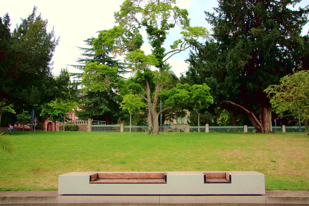 a bench sitting in the middle of a park