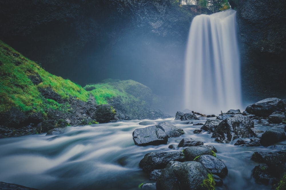 waterfall in timelapse photo