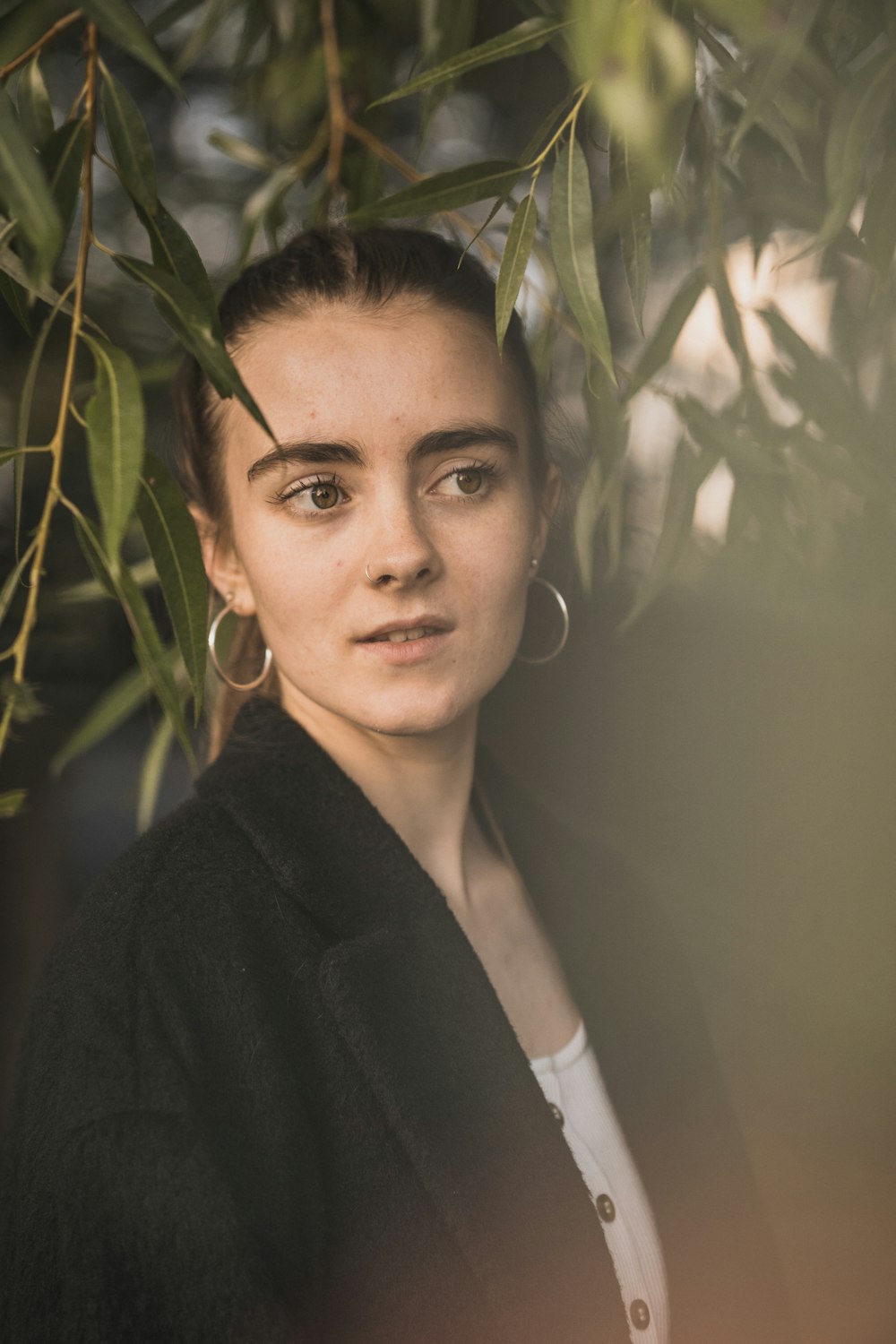 woman wearing black suit jacket