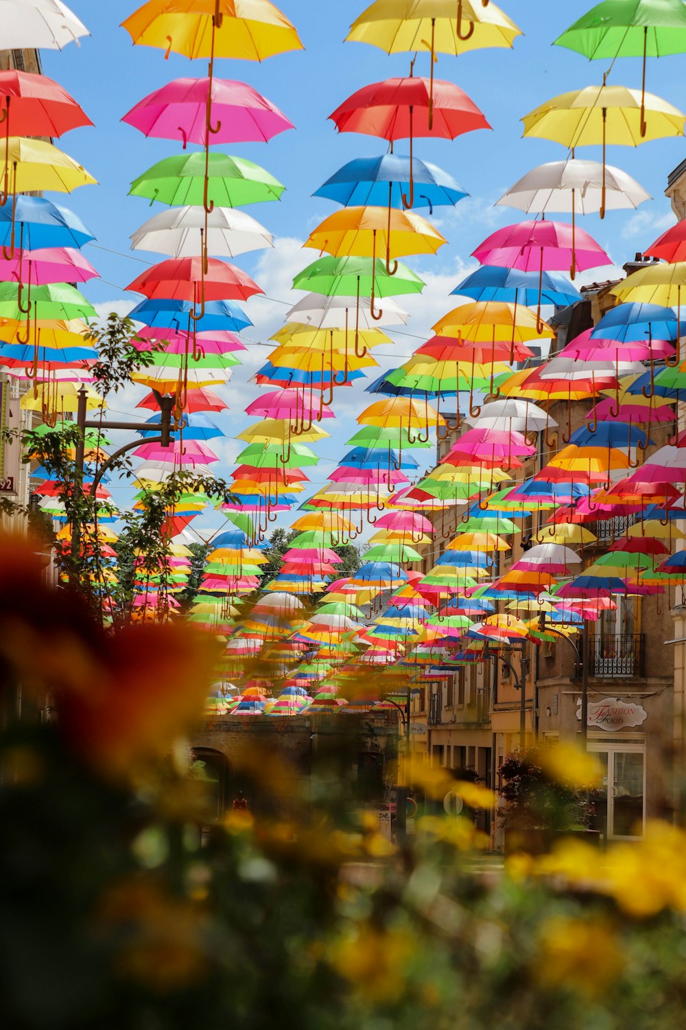 hanging assorted-color umbrellas