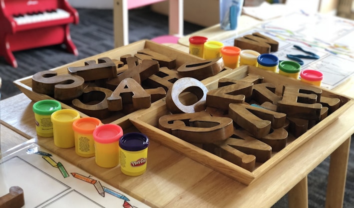 brown letters on table