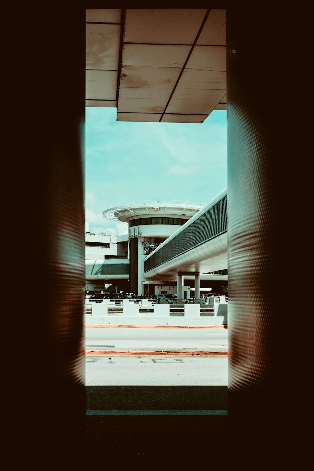 a view of a building through a window