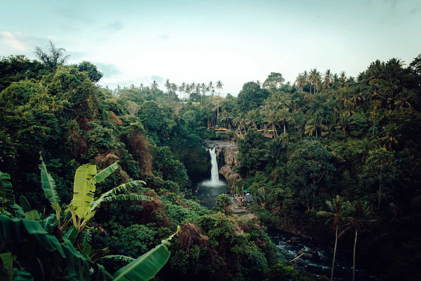 Waterfall in dense jungle near a plant medicine retreat