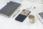 A collection of productivity tools arranged neatly on a desk.