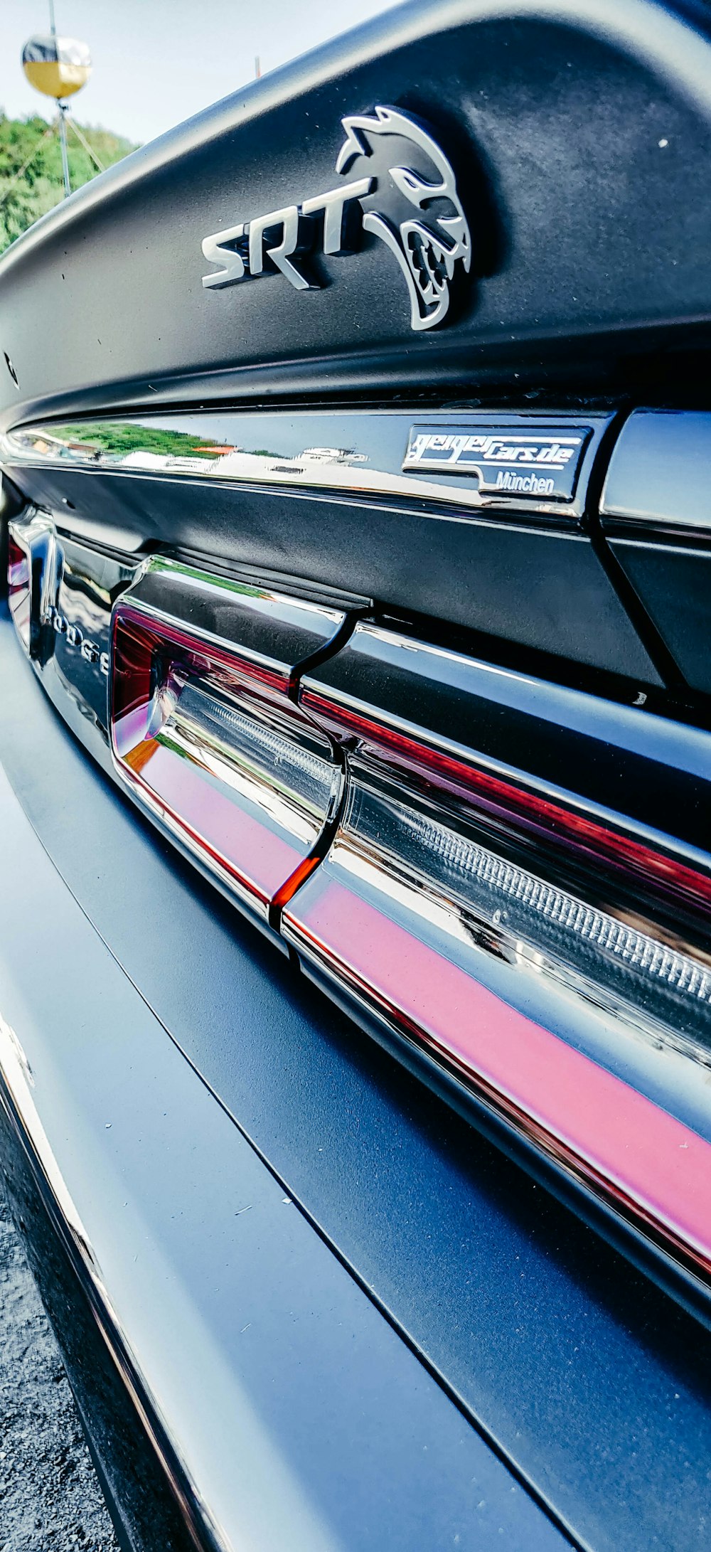 a close up of the tail lights of a car