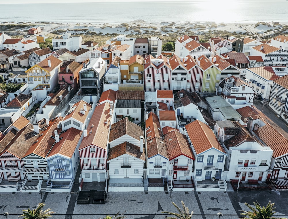 an aerial view of a city with lots of houses