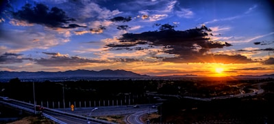 A breathtaking sunset over the Andes mountains, seen from a roadside stop on a motorhome trip.