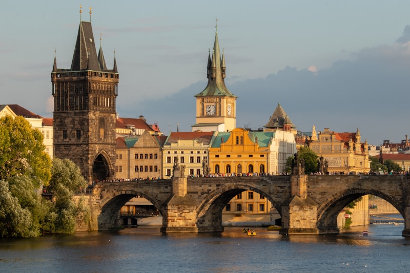 Charles Bridge with statues and view of Prague Castle