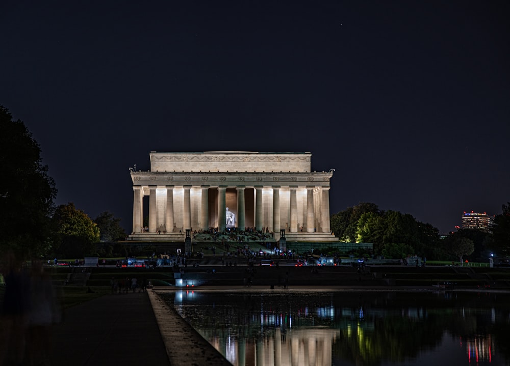 white building at night