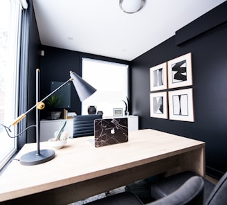 table lamp on desk inside room