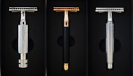 A stylish display of razors ready for purchase.