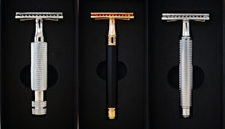 A stylish display of razors ready for purchase.