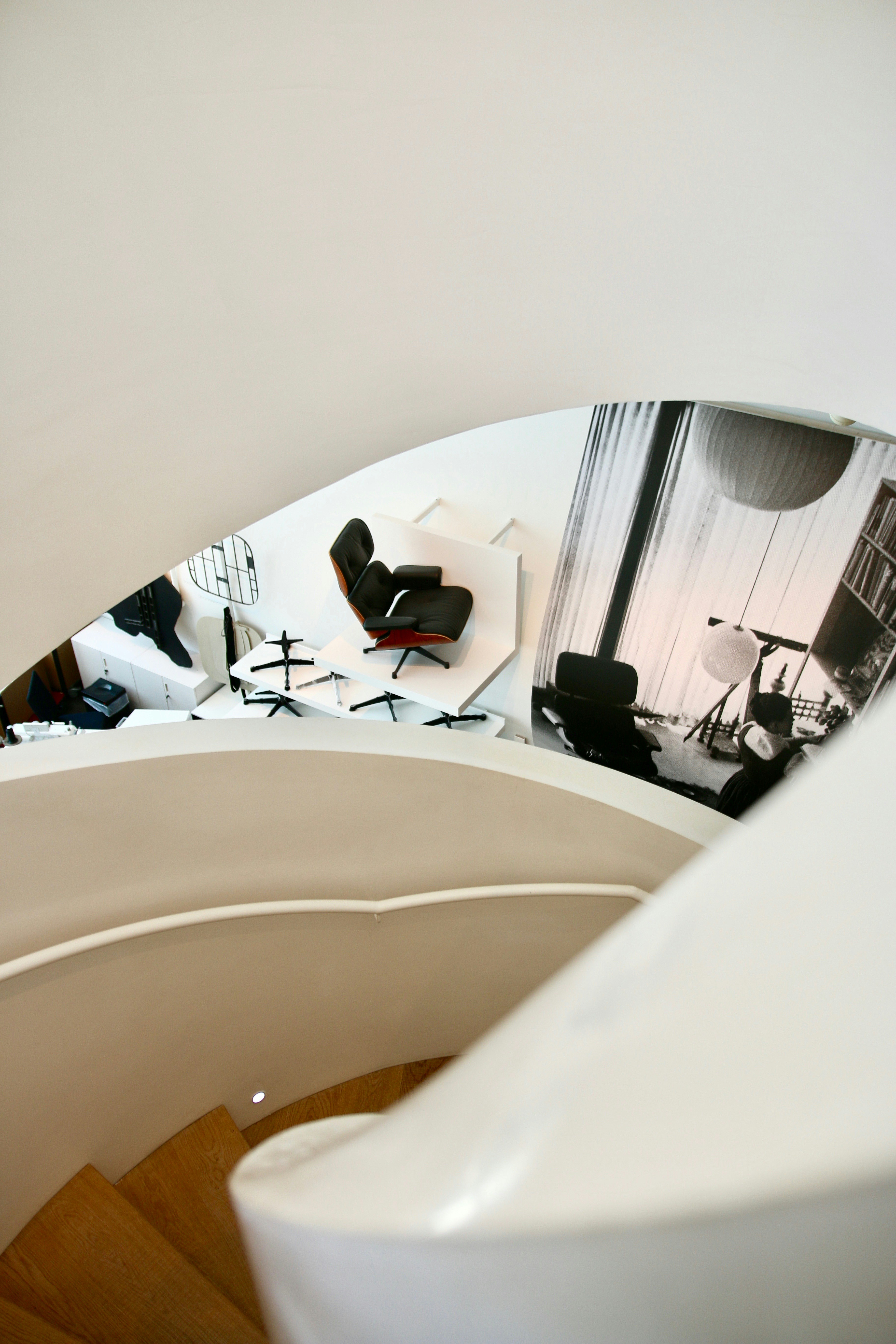 view of spiral stairs inside office