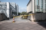 stairs outdoor with early warning design and caution tape