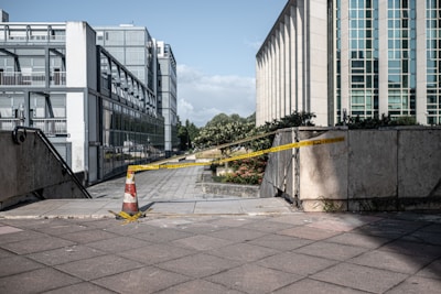 stairs outdoor with early warning design and caution tape