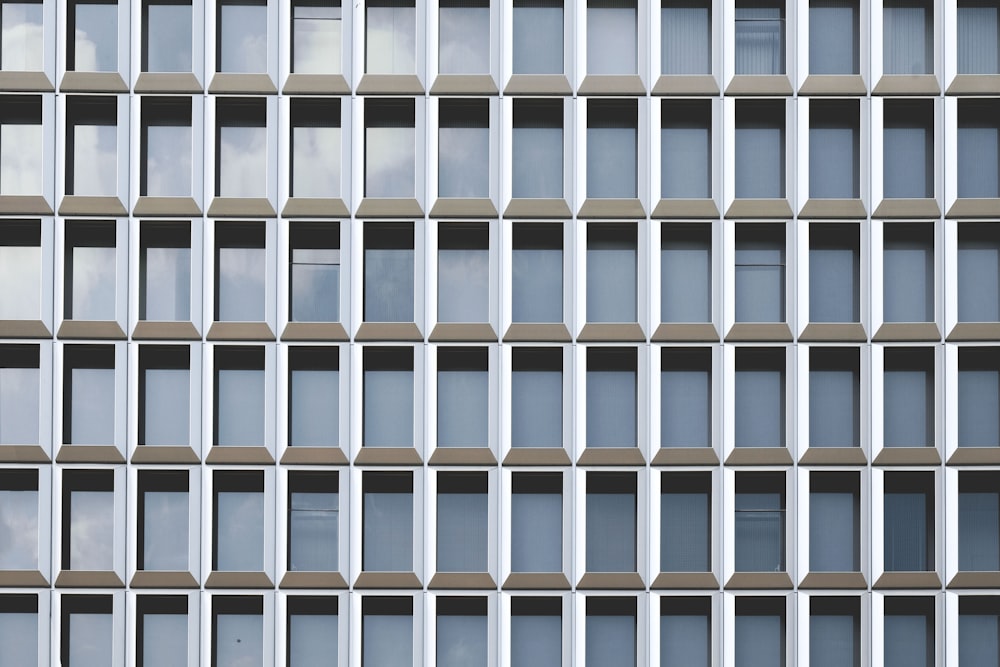 Edificio de vidrio blanco y gris