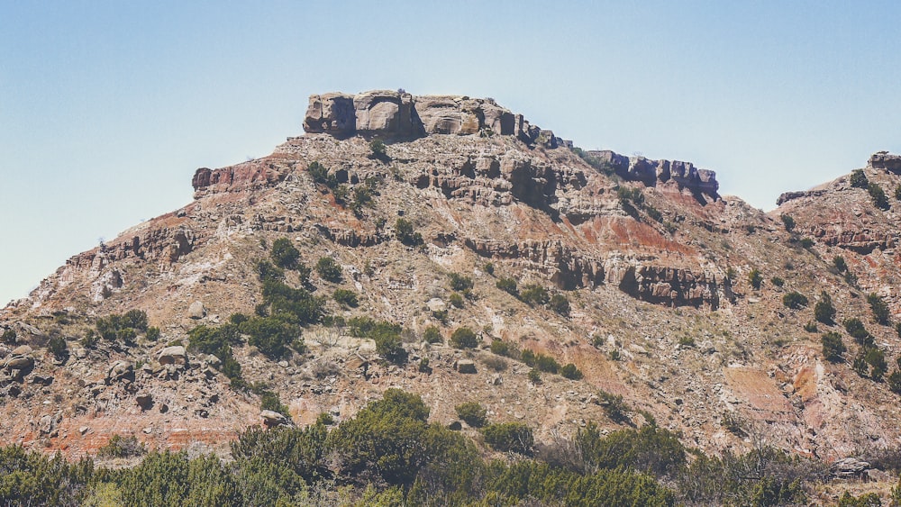 dry terrain mountain under clear sky