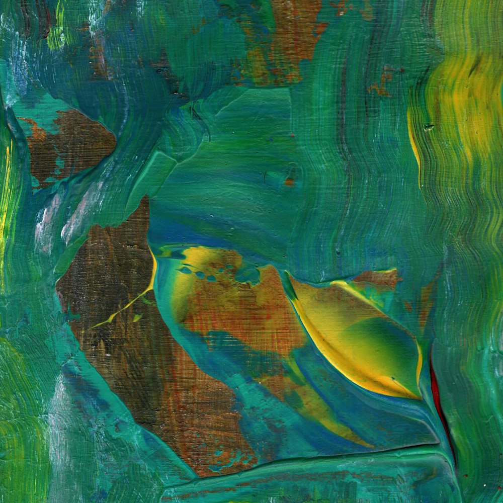 Pintura abstracta verde y amarilla