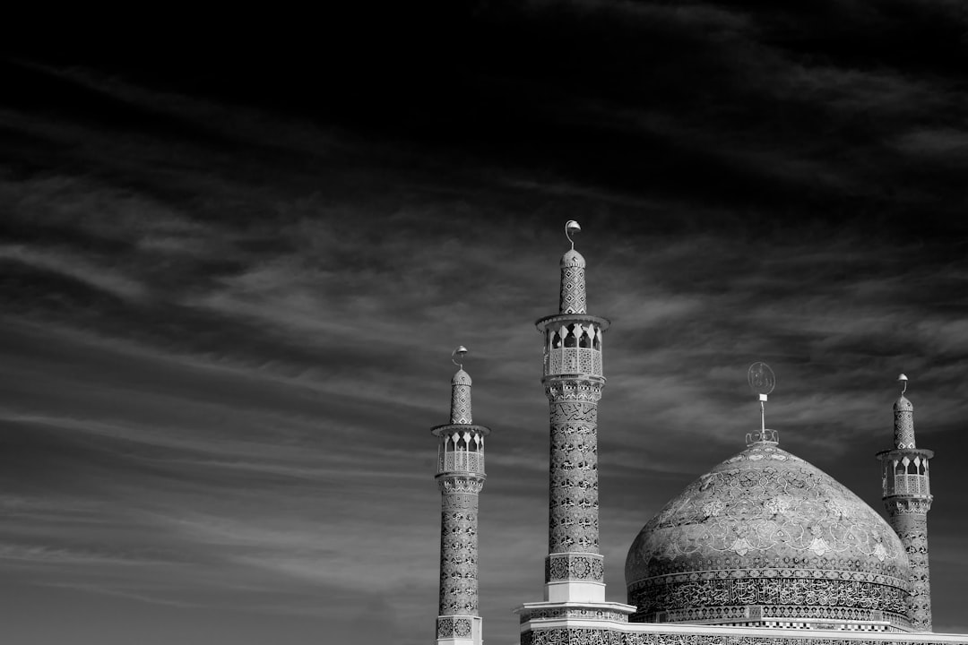 grayscale photography of dome mosque