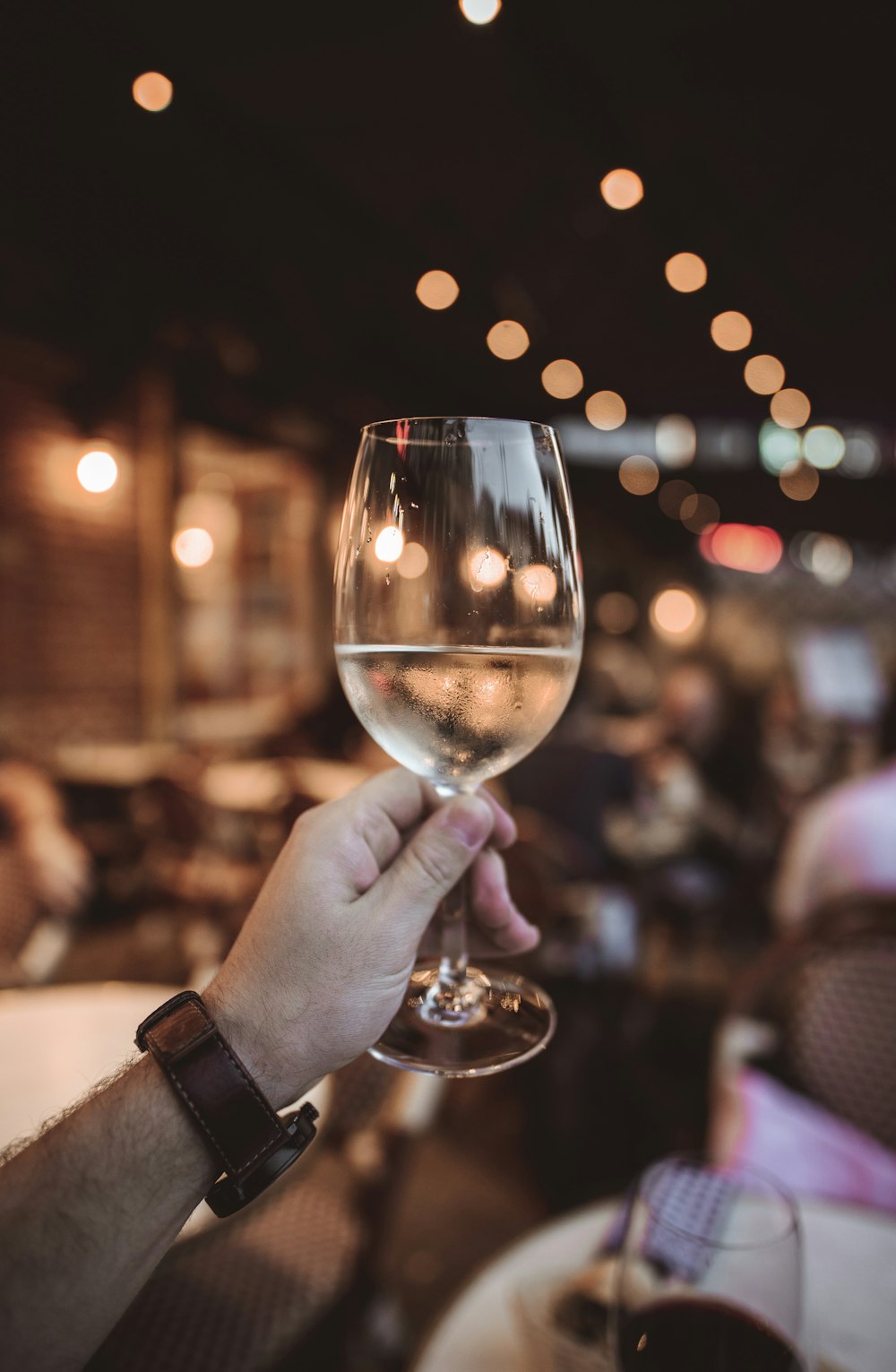 water in a clear wine glass