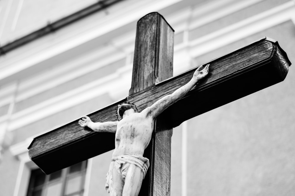grayscale photography of crucifix