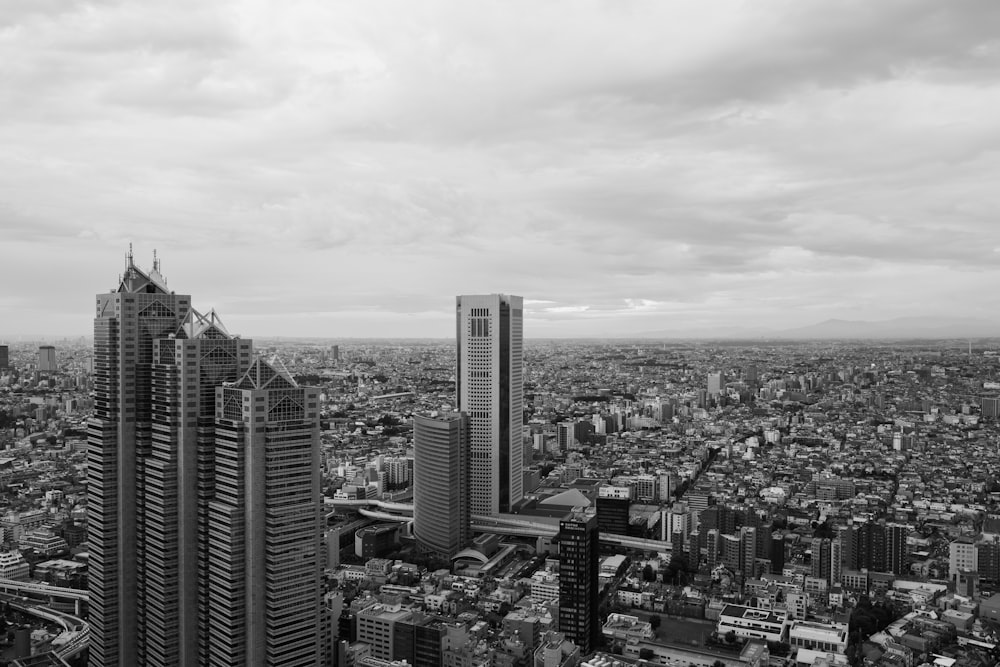 grayscale photography of city