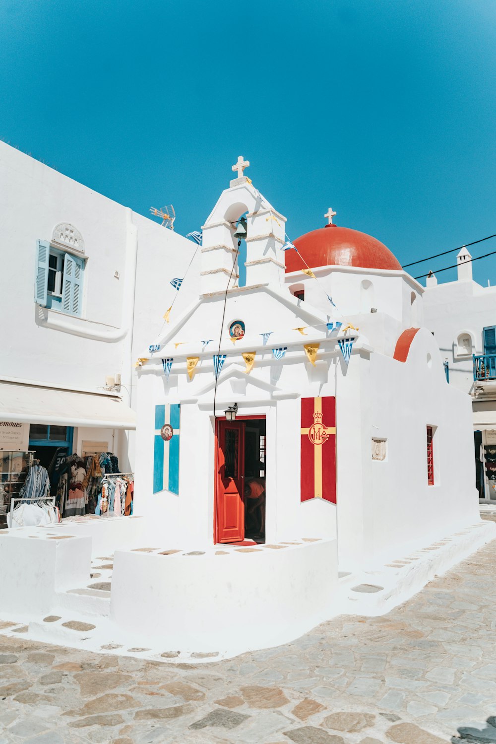 white and red concrete church