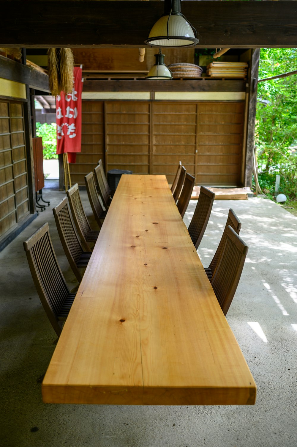 rectangular brown wooden table