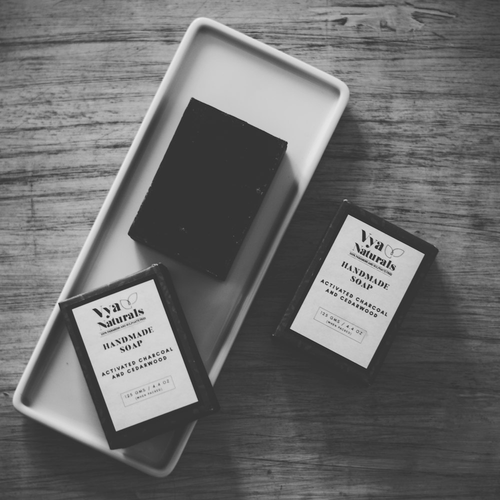 three black Vya Handmade Soaps