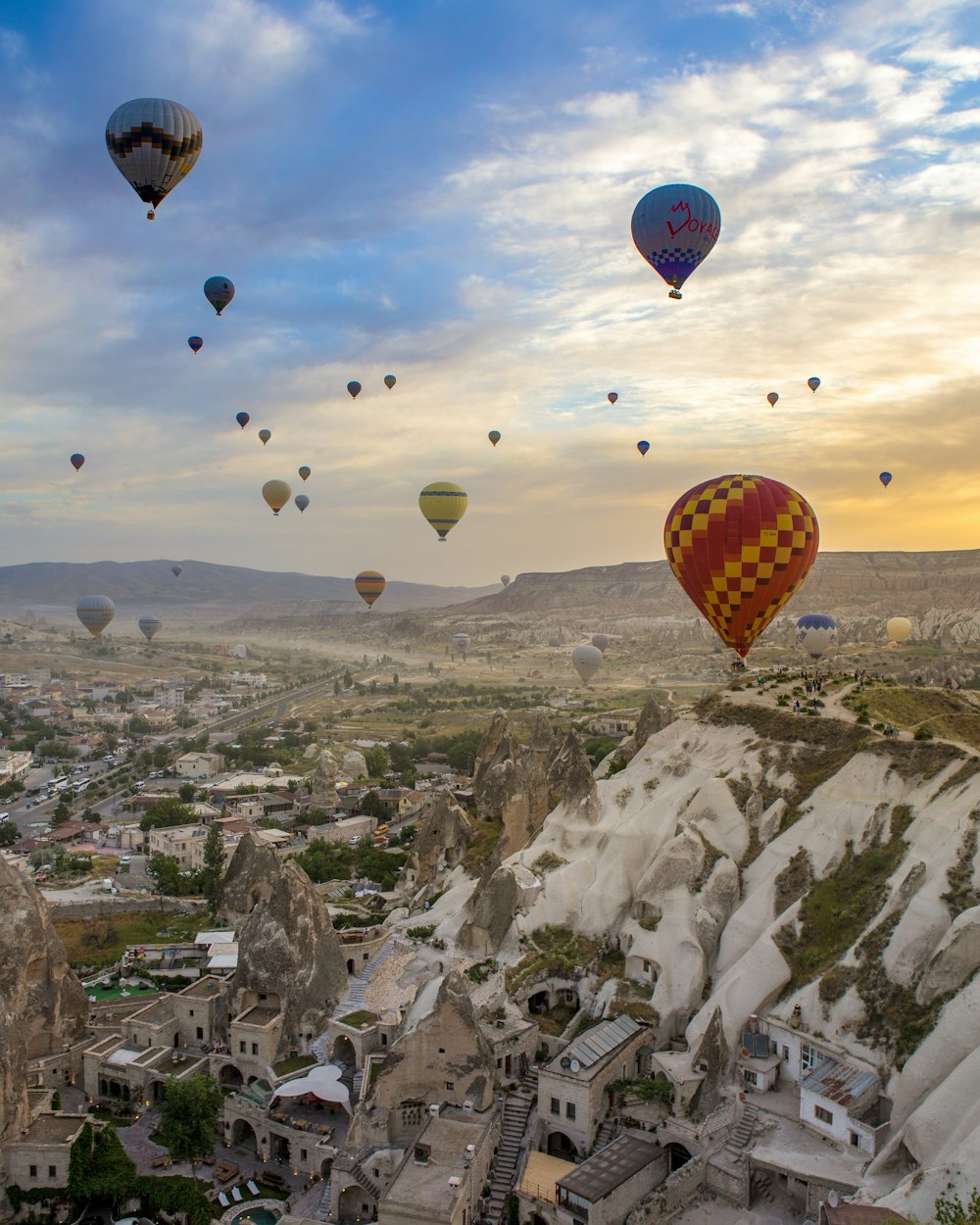 assorted-color hot air balloons