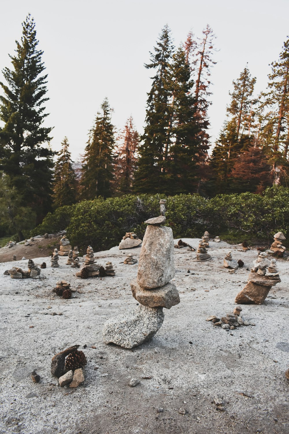 stone cairn on rock surface