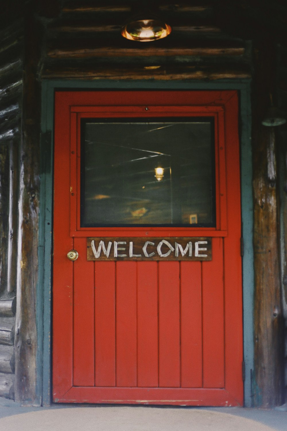 red wooden closed door