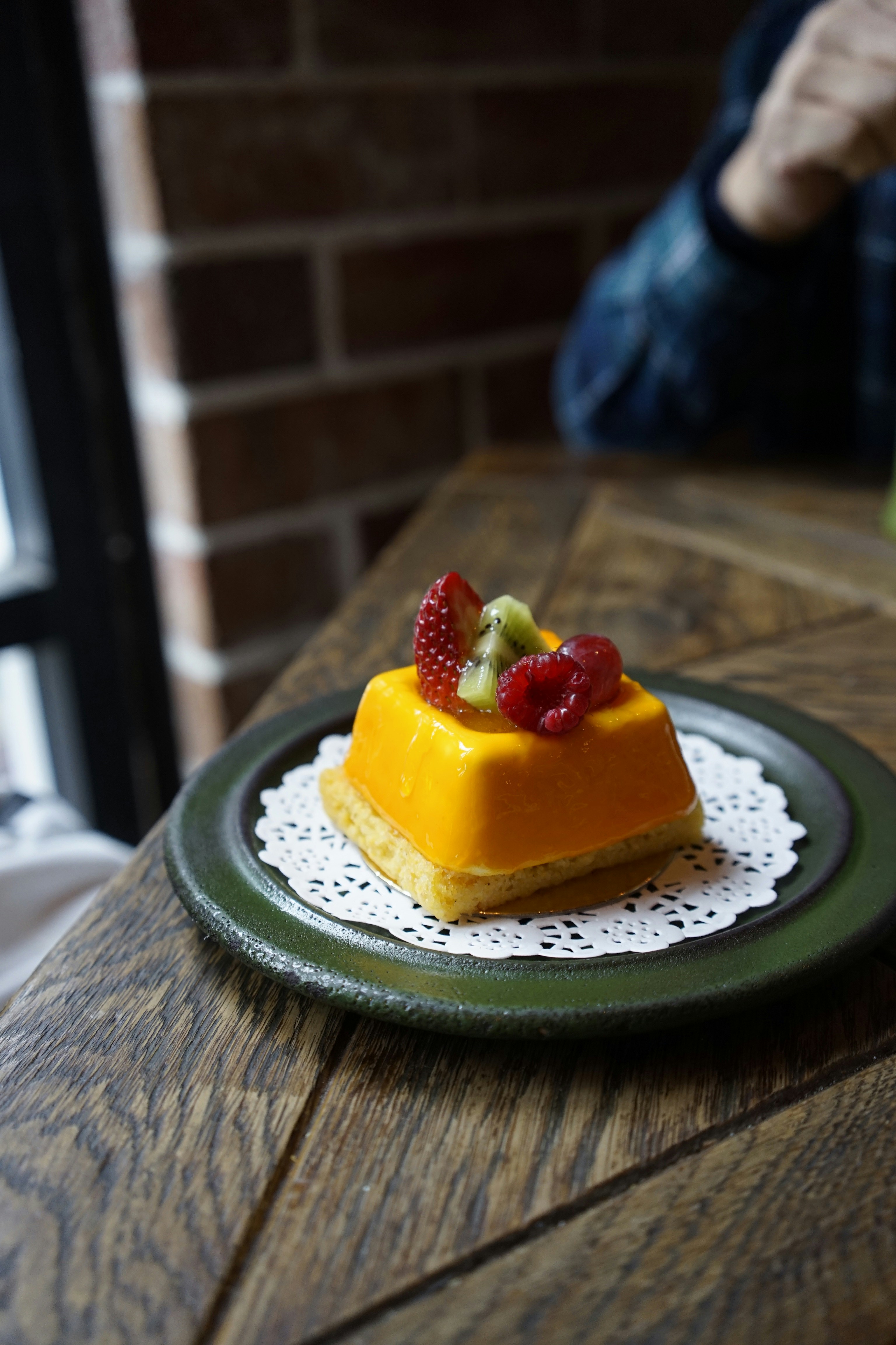 strawberry and food on green plate
