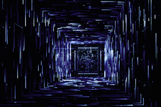 a very dark room with a very large square in the center
