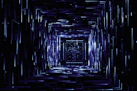 a very dark room with a very large square in the center