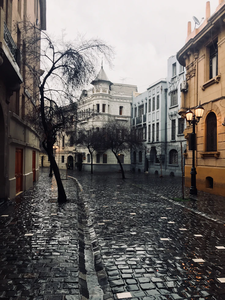 The charming old European style brick streets of Barrio Lastarria