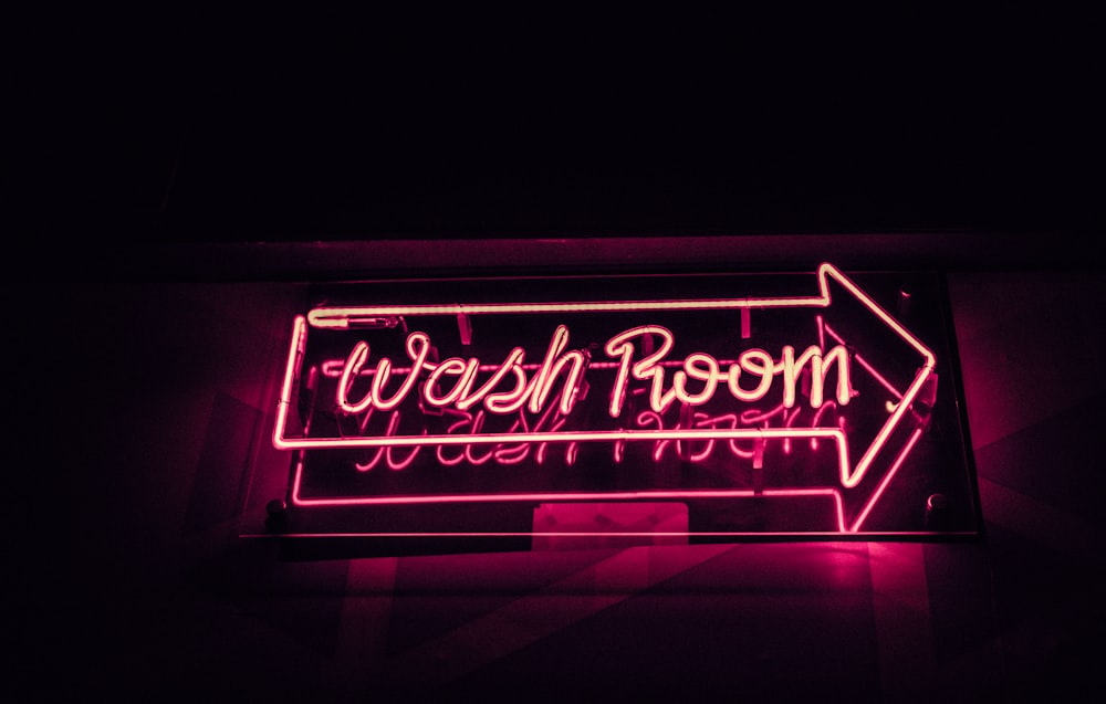pink wash room neon signage