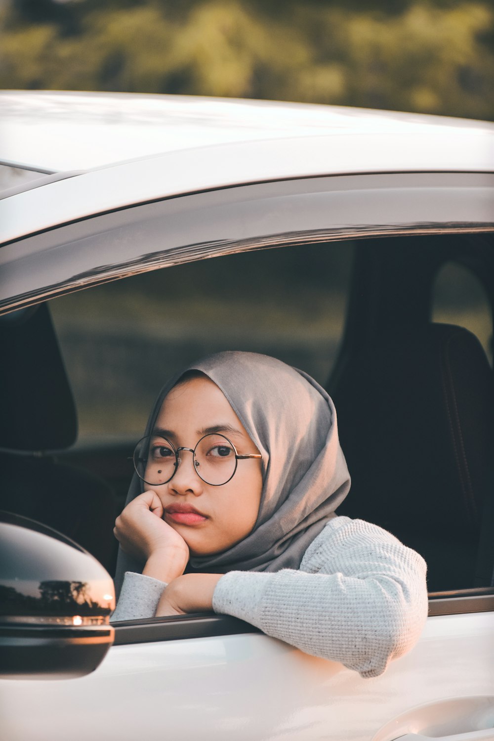 woman inside car