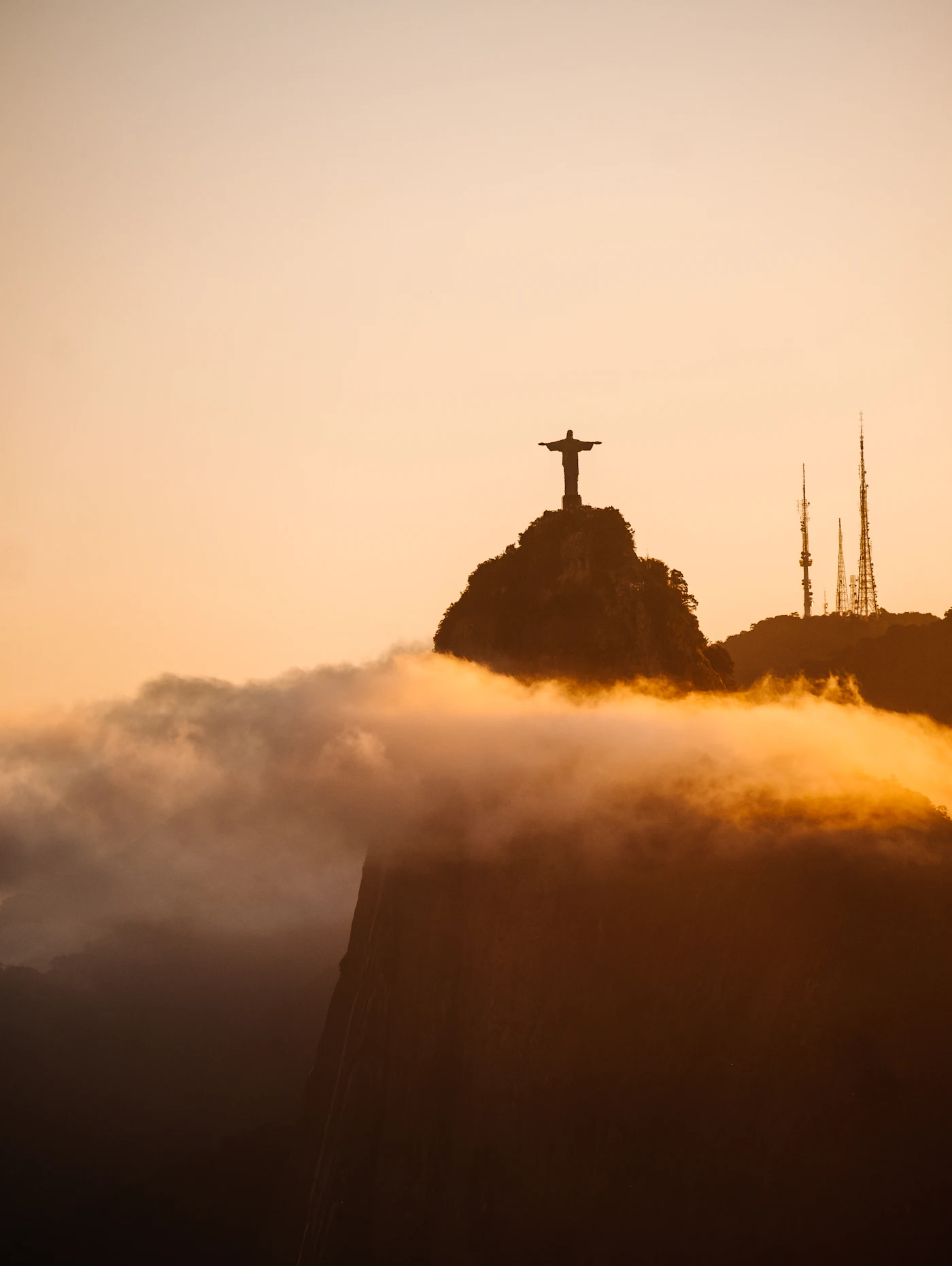 Christ the Redeemer above Rio de Janeiro at sunset