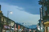 A bustling large city with towering spires and magical lanterns lighting the cobblestone streets at dusk.