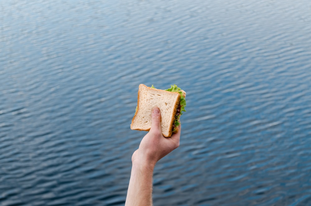 Persona sosteniendo el sándwich