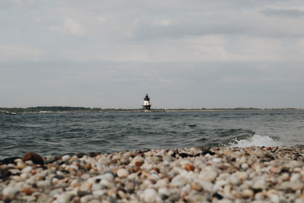 white and black light house