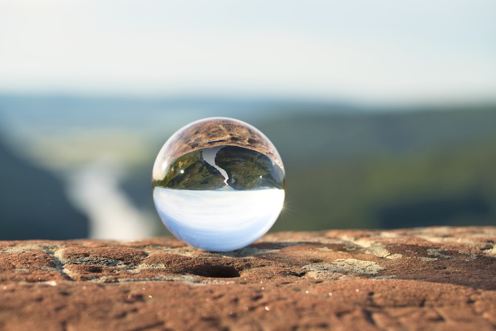 clear marble on brown rock